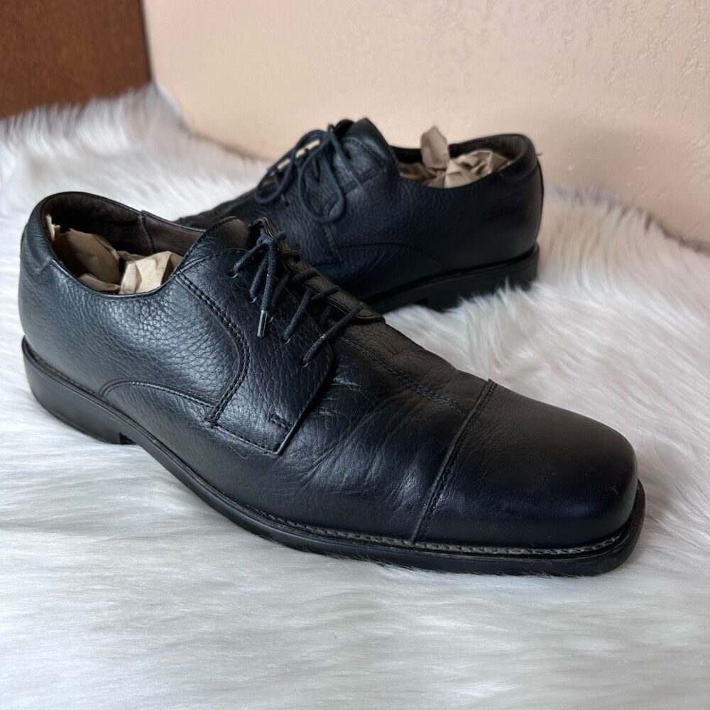 Johnston & Murphy Black Sheepskin Leather Lace-Up Cap Toe Oxfords Size 12